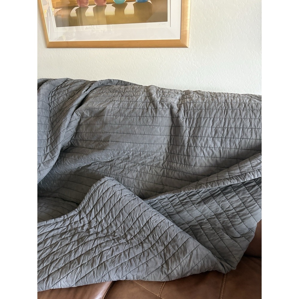 West Elm Channel Stitch queen quilt Dark Gray acid washed
